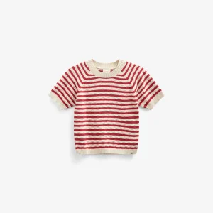 Kortærmet bomuldsstrik med striber - Kids - Cherry Red Stripe | 101239 Martha