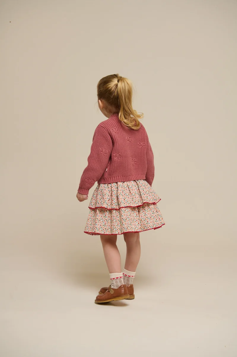 Cardigan i bomuldsstrik med sløjfer - Kids - Old Rose | 100792 Freya - Billede 6