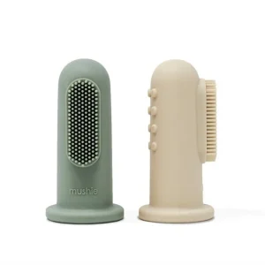 Mushie Finger Tandbørste 2 pak - Cambridge Blue,Shifting Sand